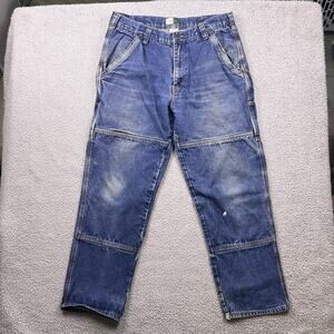 VTG WearGuard Double-Knee Jeans Mens 34x28 Blue Straight Fit Carpenter Workwear